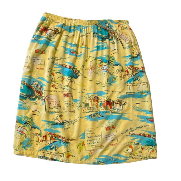 Holly Lane Women's Yellow Sea Shore Postcard Print Lightweight Skirt Size Large - Picture 1 of 8
